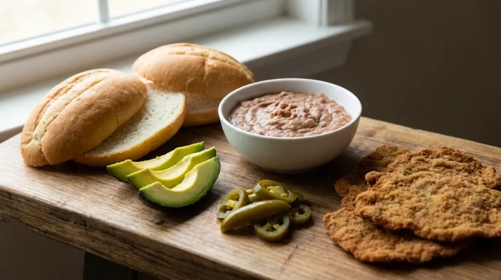How to make a Mexican torta with beans, meat, avocado, and cheese