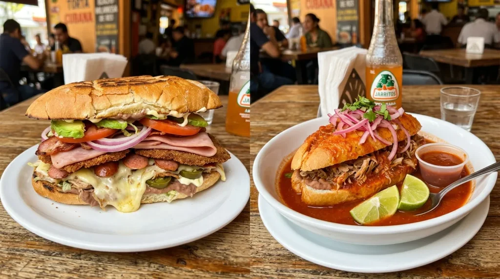 Torta cubana Mexican sandwich with multiple meats and cheese