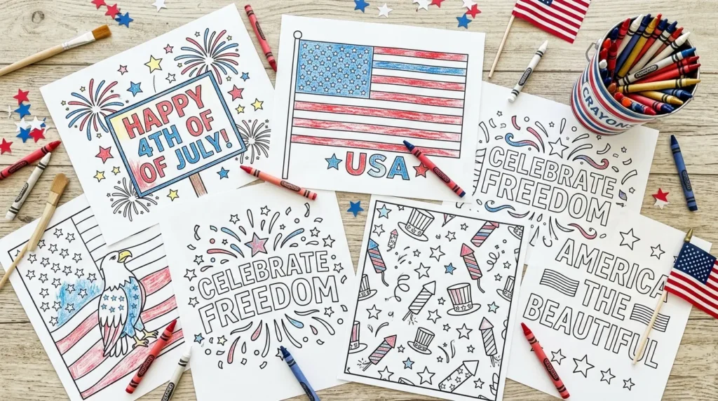 Free printable 4th of July coloring pages with crayons for kids