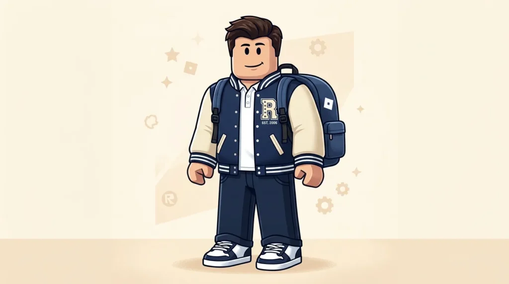 Preppy roblox avatar boy wearing letterman jacket and sneakers