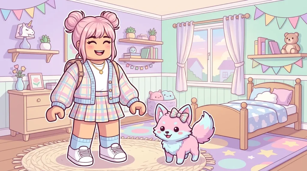 Preppy roblox avatar adopt me outfit with matching pastel pet