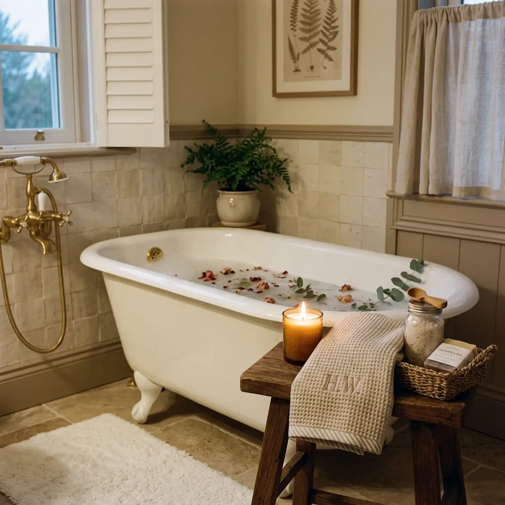 "Deep self-care evening routine bath and candle for wellness week rest day"