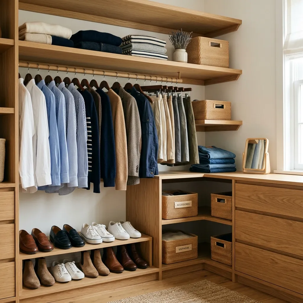 "Capsule wardrobe closet edit for a weekly wellness routine style day"
