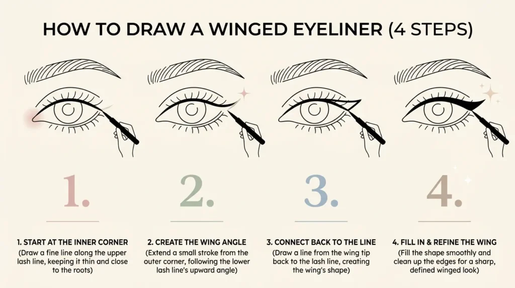 Step by step winged eyeliner tutorial for beginners