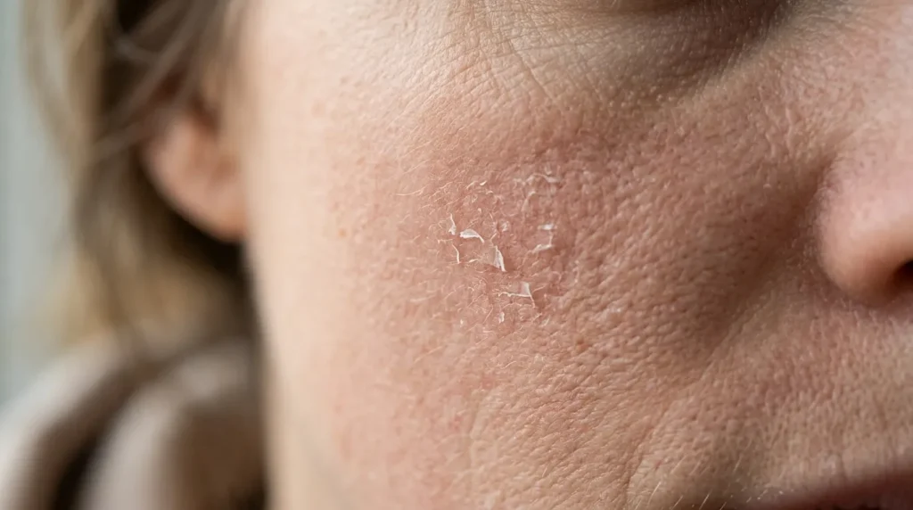 Close-up of dry, flaky skin texture caused by fall weather changes