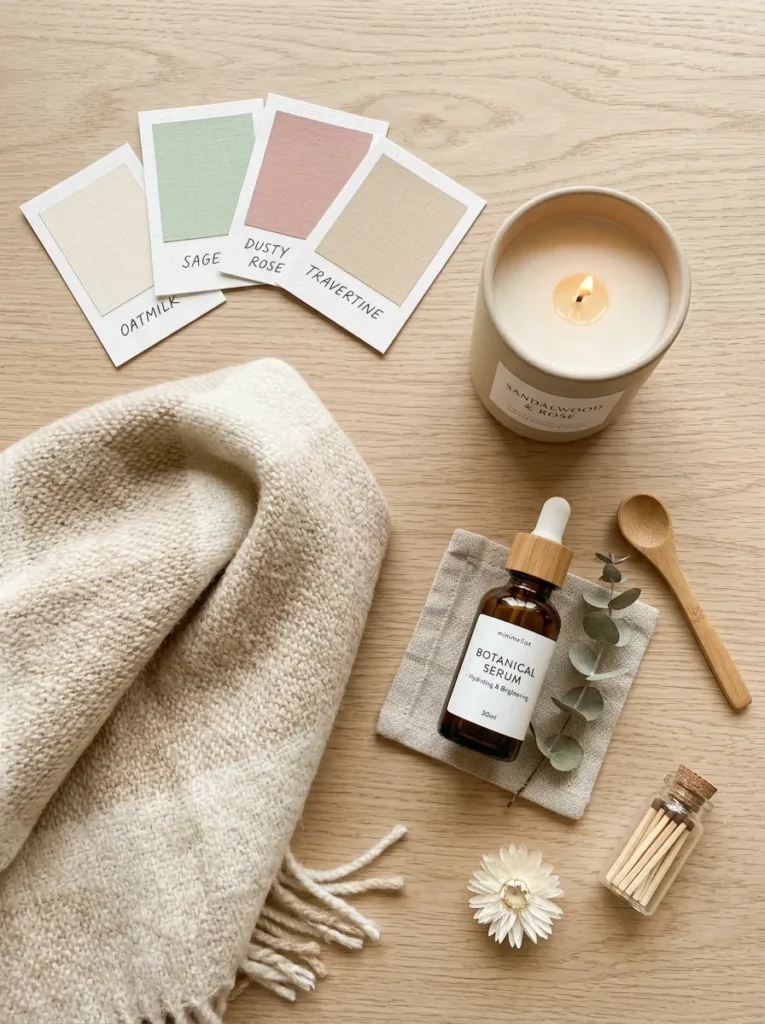 Seasonal Glow Hub inspiration board with decor, skincare, and seasonal color swatches