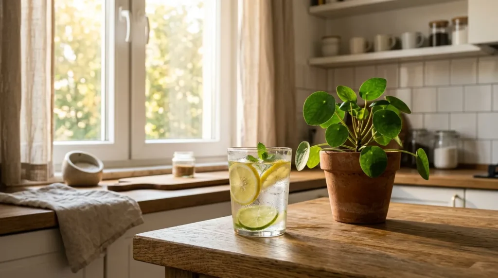 "Daily beauty water routine schedule for morning, midday, and evening hydration"