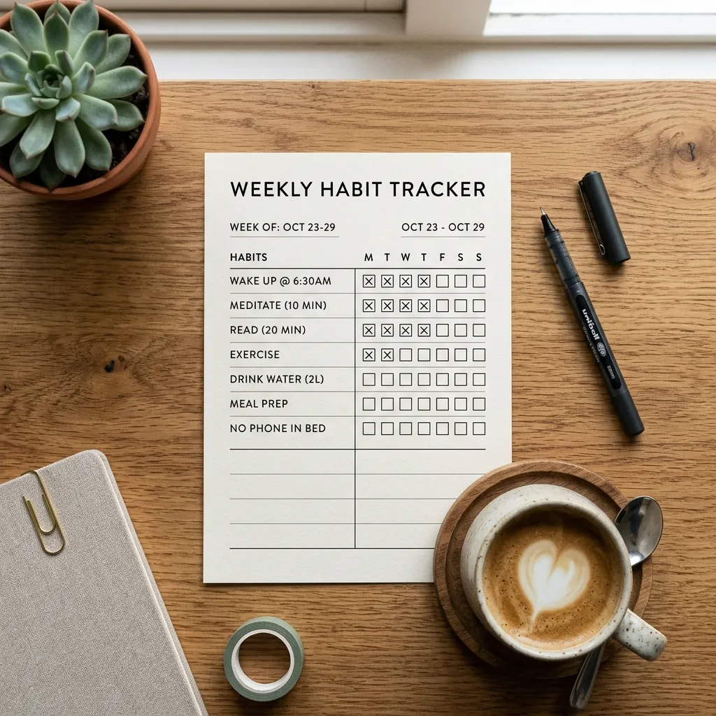 Weekly habit tracker checklist for building a sustainable glow-up routine