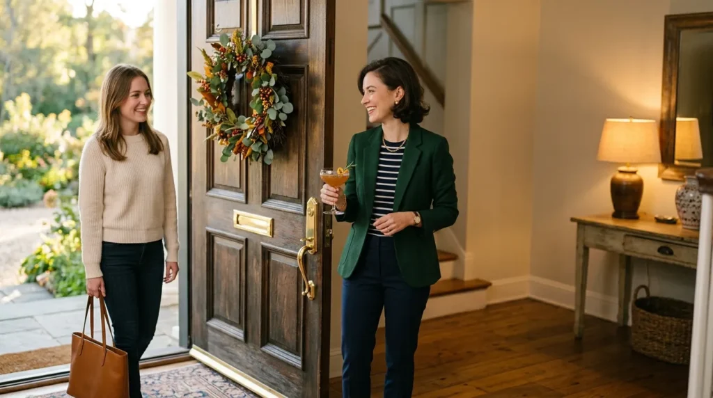 Preppy Hostess Guide etiquette tip for welcoming dinner party guests