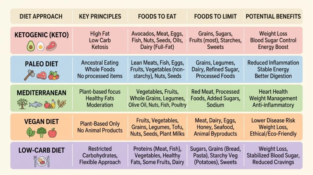 Comparison chart of the glow-up meal plan versus other skin diets