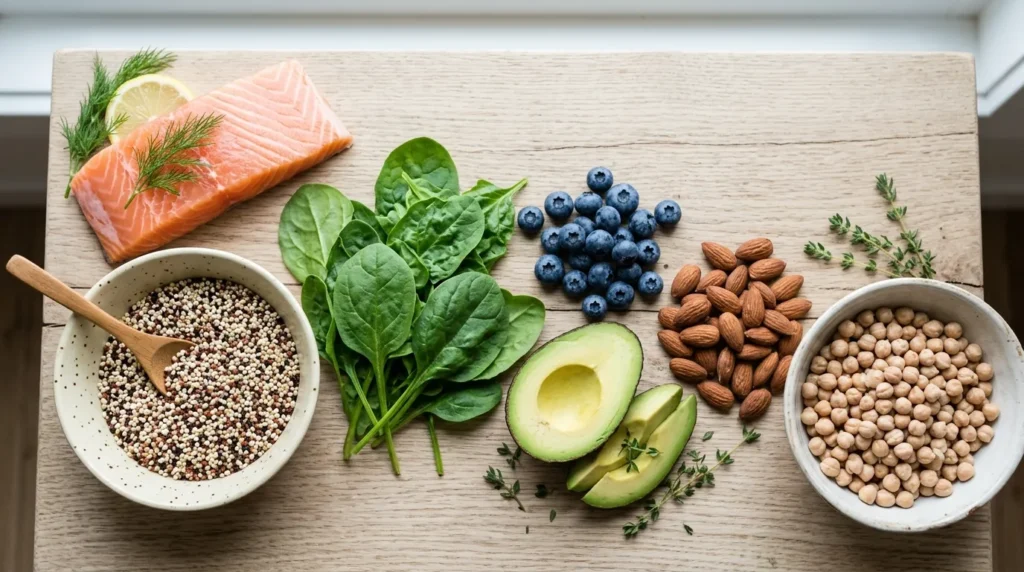 Glow Nutrition Kitchen green smoothie bowl with chia seeds and berries
