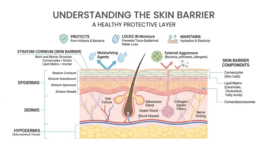 Diagram showing how an anti-inflammatory diet supports the skin barrier