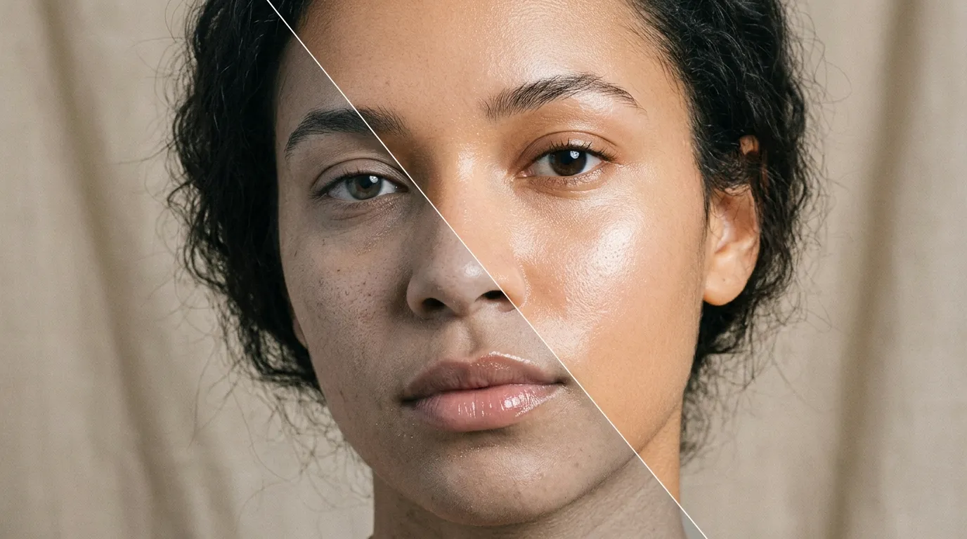 Woman's radiant skin showing skin transformation guide results