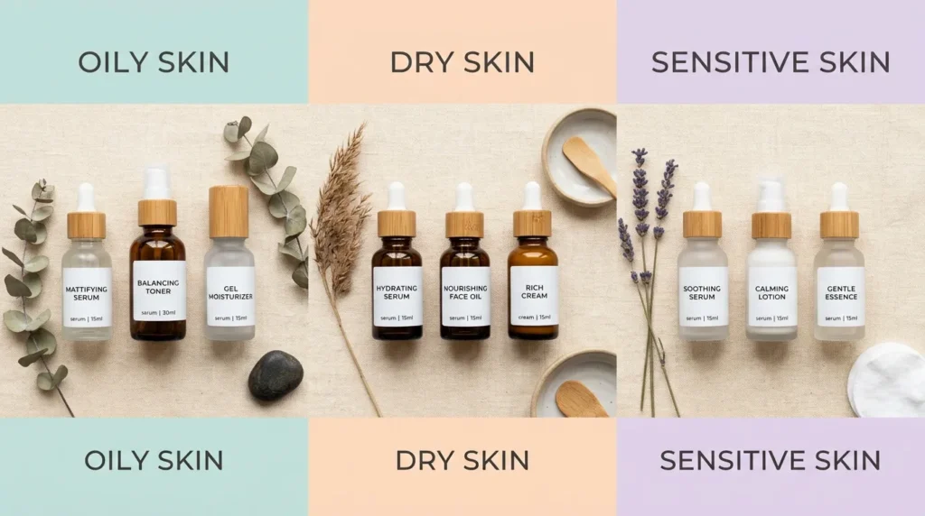 Lightweight spring skincare products sorted by oily dry and sensitive skin type