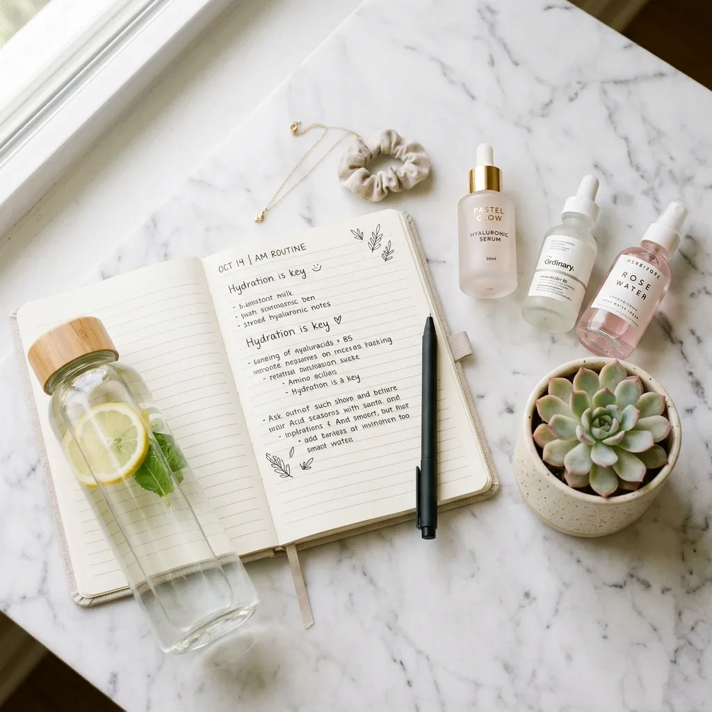 Flat lay of skincare and self-care items illustrating how to build a glow-up routine from scratch