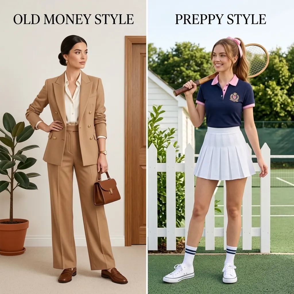 old money aesthetic versus preppy style outfit comparison