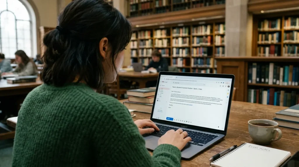 college student practicing email etiquette while messaging a professor