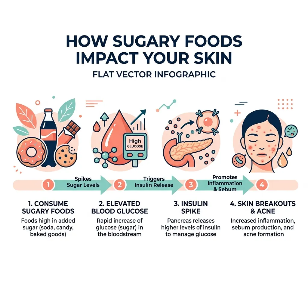 infographic showing sugar and acne connection through insulin response