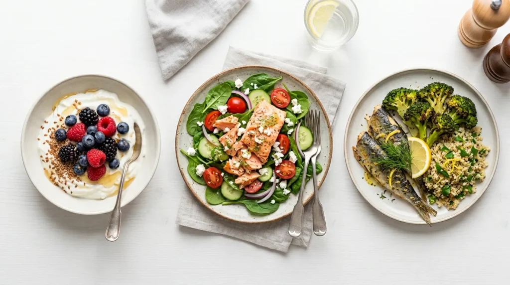 One-day anti-inflammatory meal plan for beginners with breakfast, lunch, and dinner