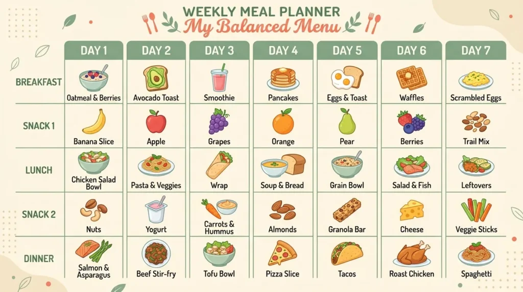 Weekly meal plan featuring collagen-boosting foods for glowing skin