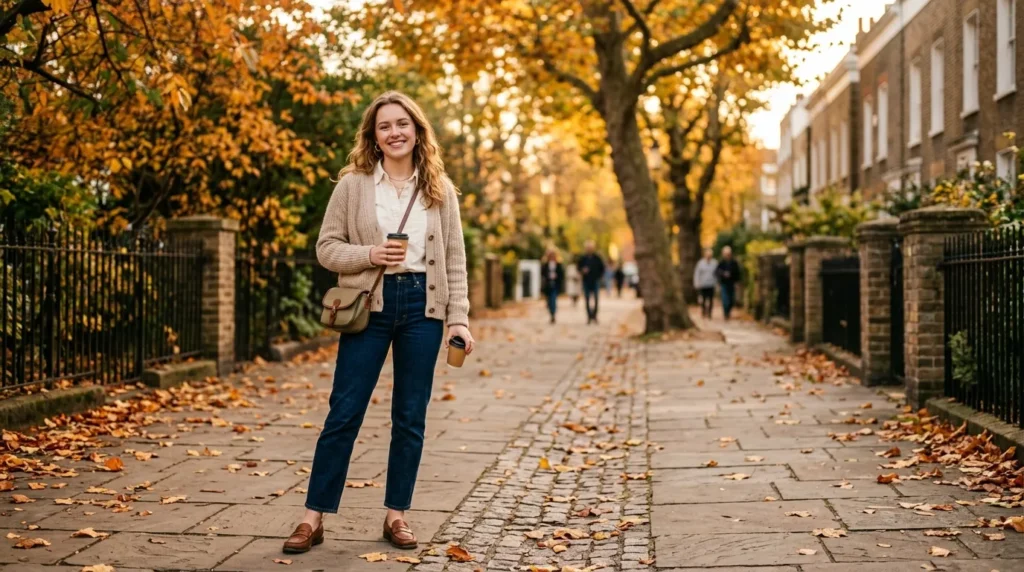 Preppy fall outfit ideas for September with light layering"